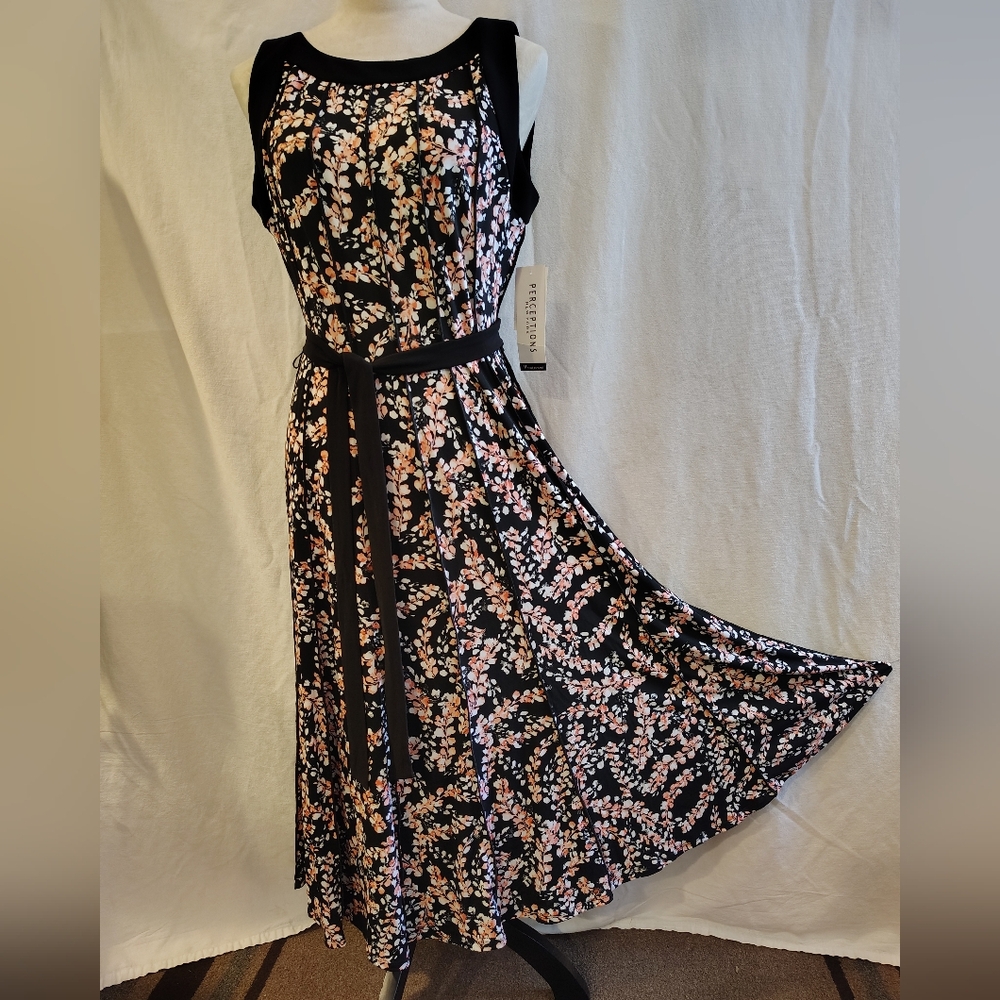 Perceptions Black and Coral Floral Sleeveless Midi Dress. NEW - Picture 11 of 11
